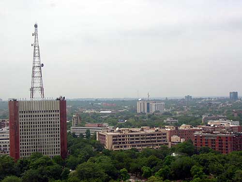 Doordarshan | Indian Press A cityscape shows Akashvani Bhavan in New Delhi, relating to the history of public broadcasting.