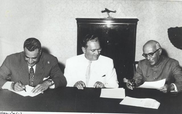 Nehru, Tito & Nasser | Indian Press Jawaharlal Nehru, Nasser and Tito meet at the Non-Aligned Nations conference in Belgrade, a historical event for india.